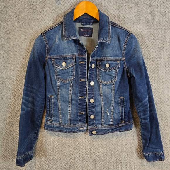 Aeropostale Jackets & Blazers - Aeropostale Womens Medium Wash Distressed Denim Trucker Jacket Blue Size M